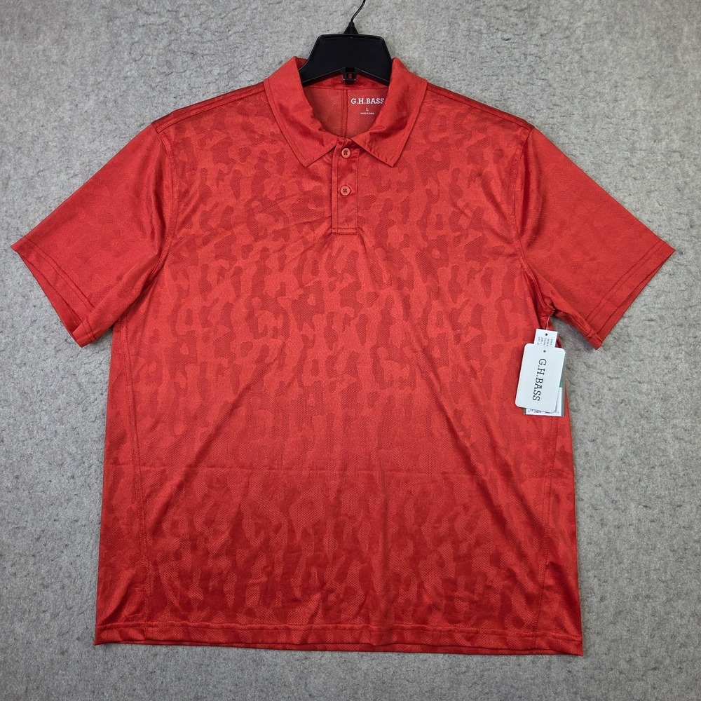 G.H. Bass Golf Polo Shirt Mens L Orange Camo Short Sleeve Performance NEW
